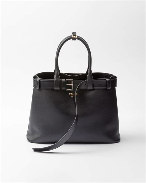 prada buckle large leather handbag with belt
